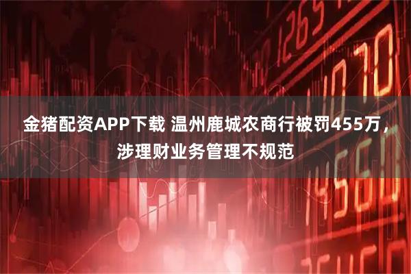金猪配资APP下载 温州鹿城农商行被罚455万，涉理财业务管理不规范